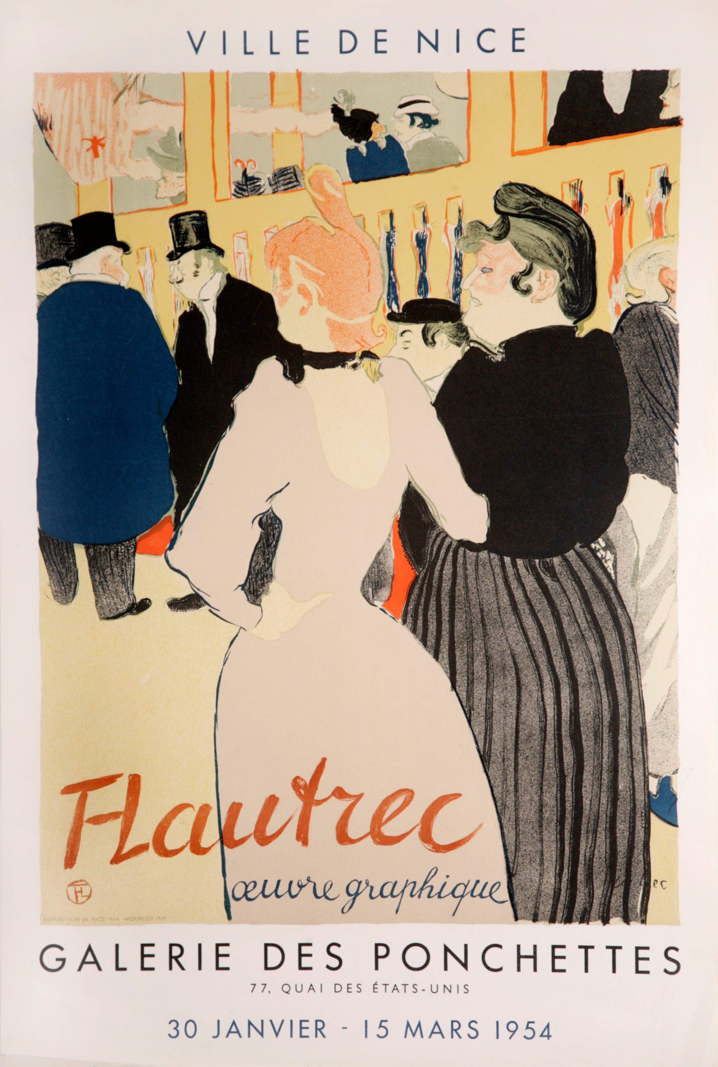 FLAUTEC GALERIE DES PONCHETTES 1954 Toulouse Lautrec VINTAGE POSTER 28 x hotsell 20